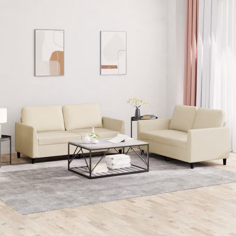 Set di 2 divani vidaXL in similpelle beige con cuscini per soggiorno moderno