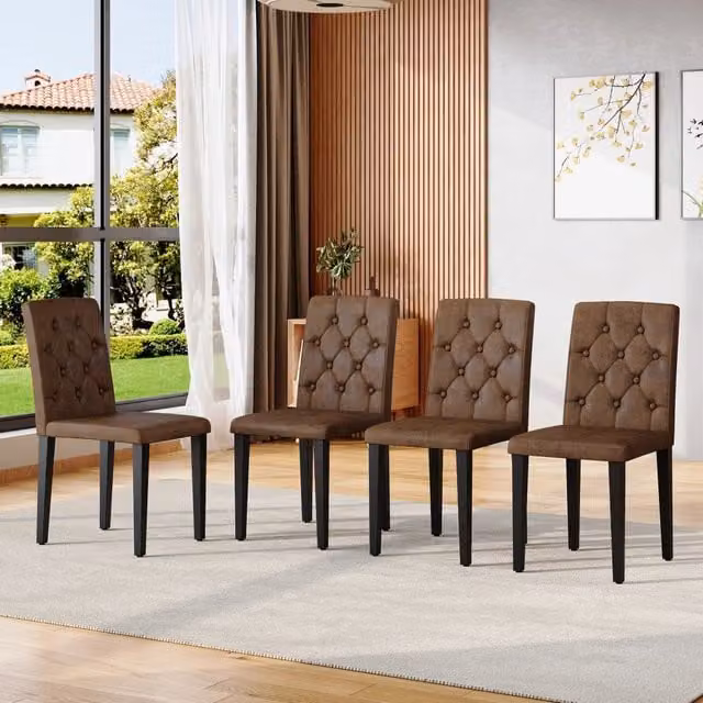 Set di 4 sedie da pranzo Vovees Living in velluto marrone con schienale trapuntato e gambe in metallo nero, Altezza: 89 cm – 1