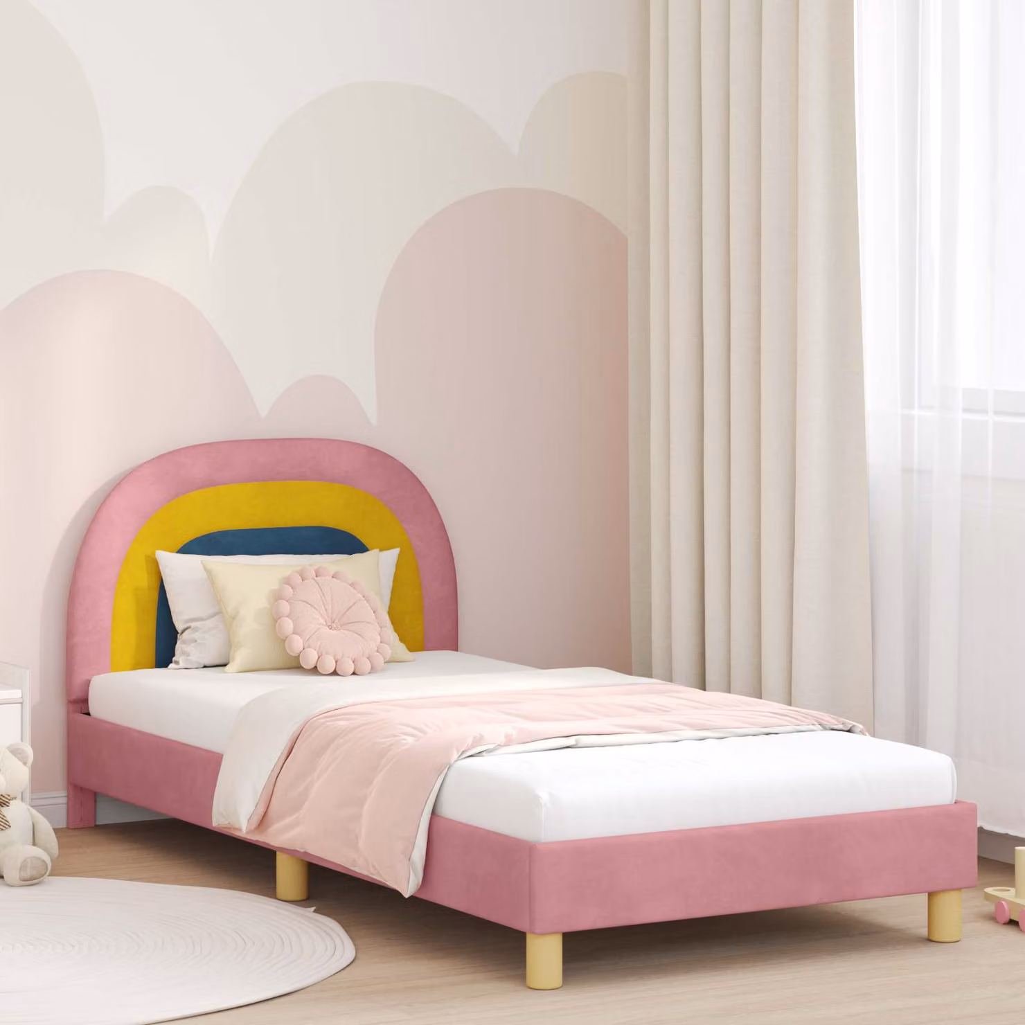 Struttura letto per bambini vidaXL in velluto rosa con testata, L/P/H: 90 x 200 cm