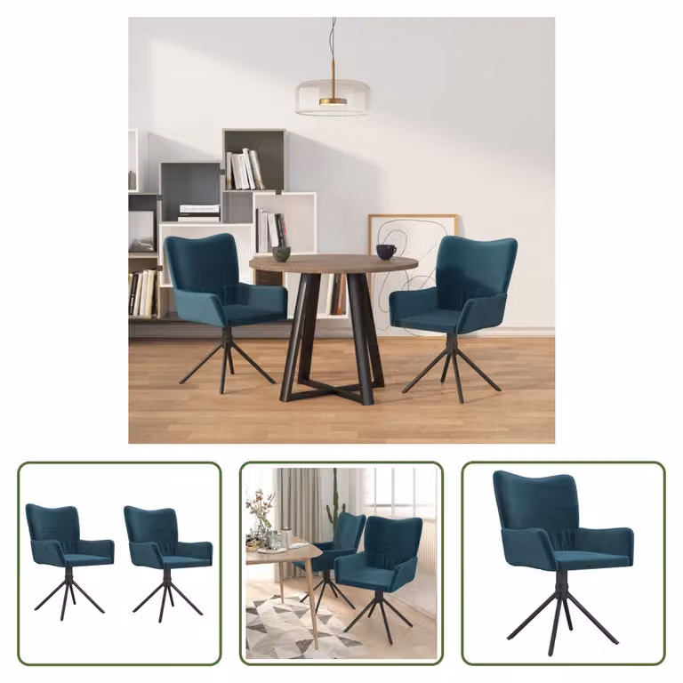 The Living Store Sedie da pranzo 2 pz. Girevoli in velluto blu