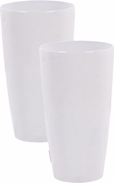 Set di 2 Vasi da Fiori Beliani Bianchi in Pietra Lucida, Forma Rotonda, per Interno ed Esterno, Altezza: 32 cm