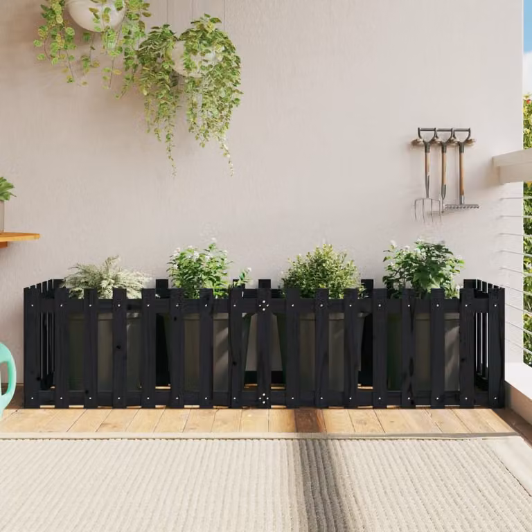 Fioriera da giardino rialzata vidaXL in legno di pino massello nera L 200 x P 50 x H 50 cm