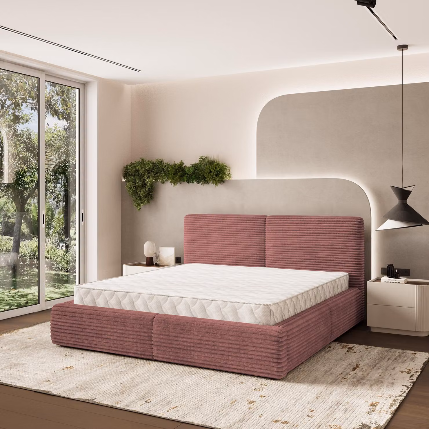 Letto imbottito Masseno FELURO 140x200 cm, letto imbottito con cassetti - Rosa, TILIA 62