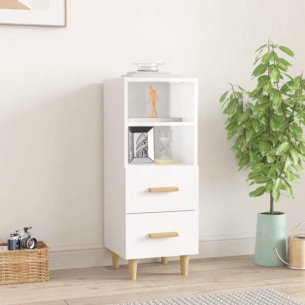 Credenza moderna vidaXL in legno MDF bianco lucido, sospesa a parete, L/P/H: 34,5 x 34 x 90 cm