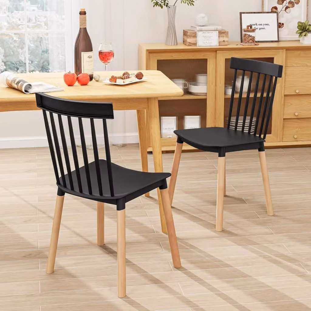 Set di 4 sedie da pranzo Windsor COSTWAY nere con gambe in faggio e schienale a spindle, L: 51,5 cm, P: 48 cm, H: 83 cm – 2