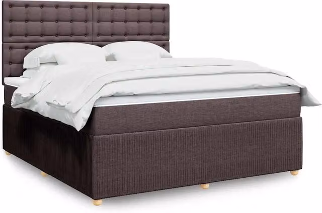 Letto Ibrido vidaXL con Giroletto a Molle e Materasso in Tessuto Marrone e Bianco L/P: 180 x 200 cm – 1