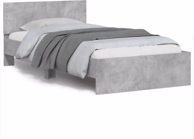 Letto con testiera vidaXL Grigio Cemento con illuminazione LED e porte USB L/P: 100 x 200 cm
