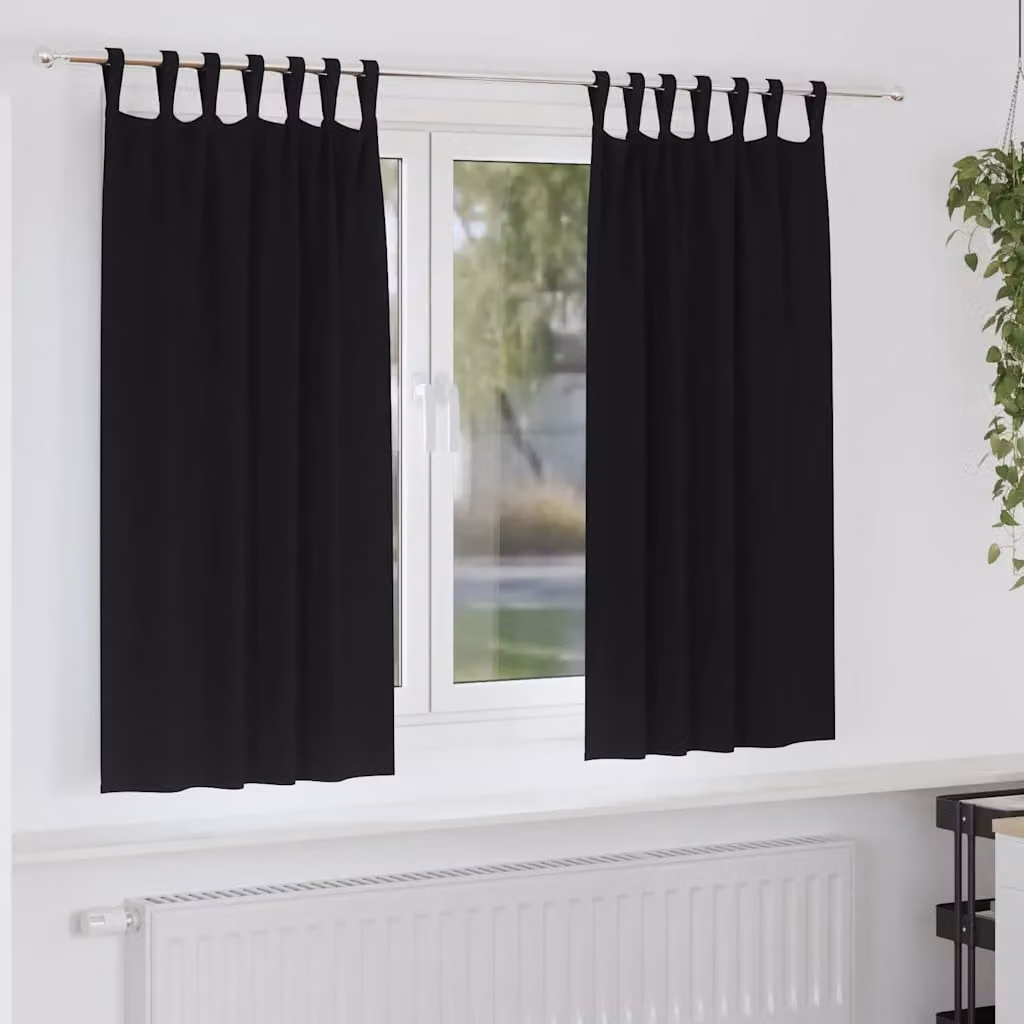 Set di 2 tende blackout vidaXL con anelli in poliestere, colore nero, L: 175 cm x H: 140 cm