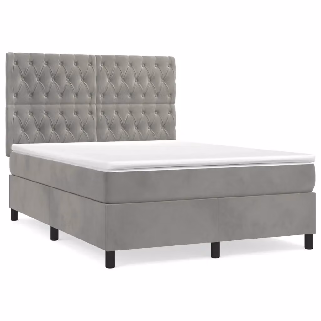 Letto Ibrido con Giroletto a Molle e Materasso vidaXL in Velluto Grigio Chiaro L/P: 140 x 190 cm – 2