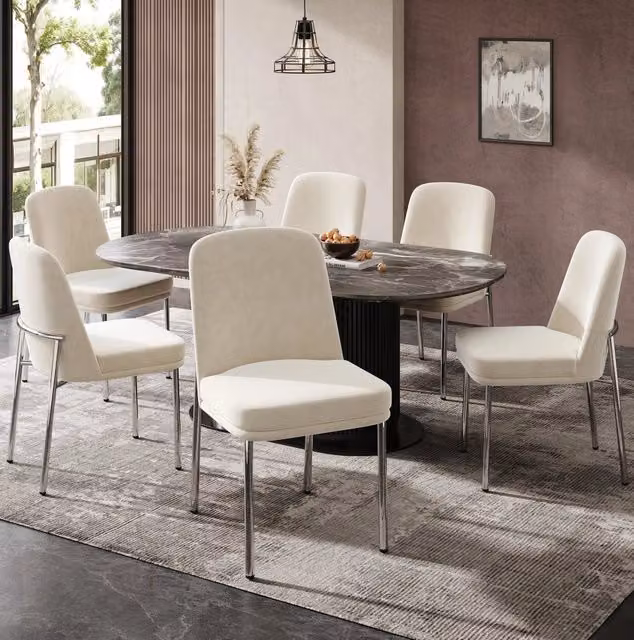 Lotto di 2 sedie da sala da pranzo 42,5x53x82 cm beige – velluto, metallo