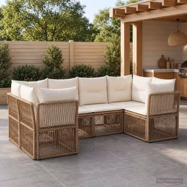Set Divano da Giardino 6 pz 6-Numero di posti Beige polyrattan 3434334