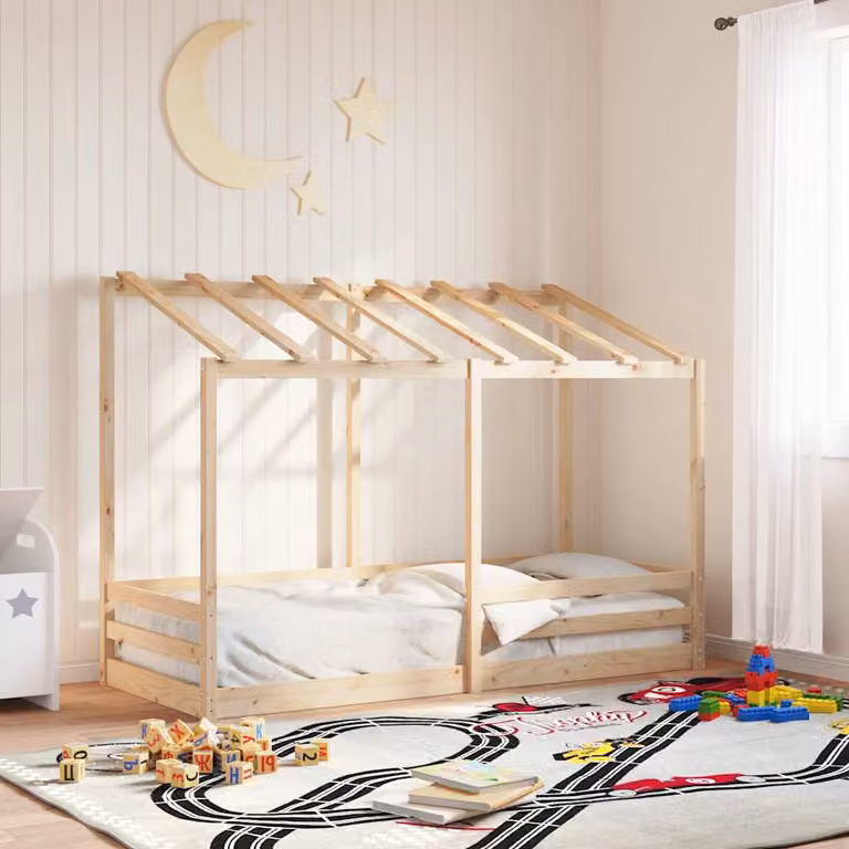 vidaXL Letto per Bambini con Tetto in Legno Massello di Pino L: 190 cm, P: 75 cm, H: 138 cm