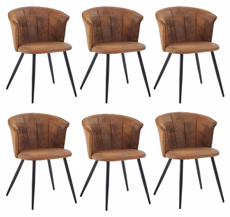 6 sedie da pranzo imbottite con braccioli, in velluto, con gambe in metallo, colore marrone, dimensioni 55x58x75,5 cm