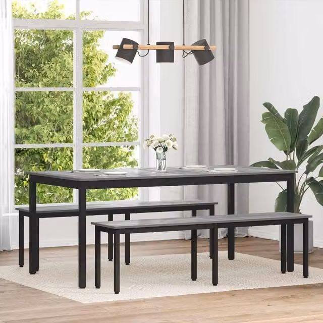 Tavolo da pranzo rettangolare moderno vidaXL in legno ingegnerizzato e metallo, L: 180 cm, P: 90 cm, H: 75 cm, nero e grigio opaco
