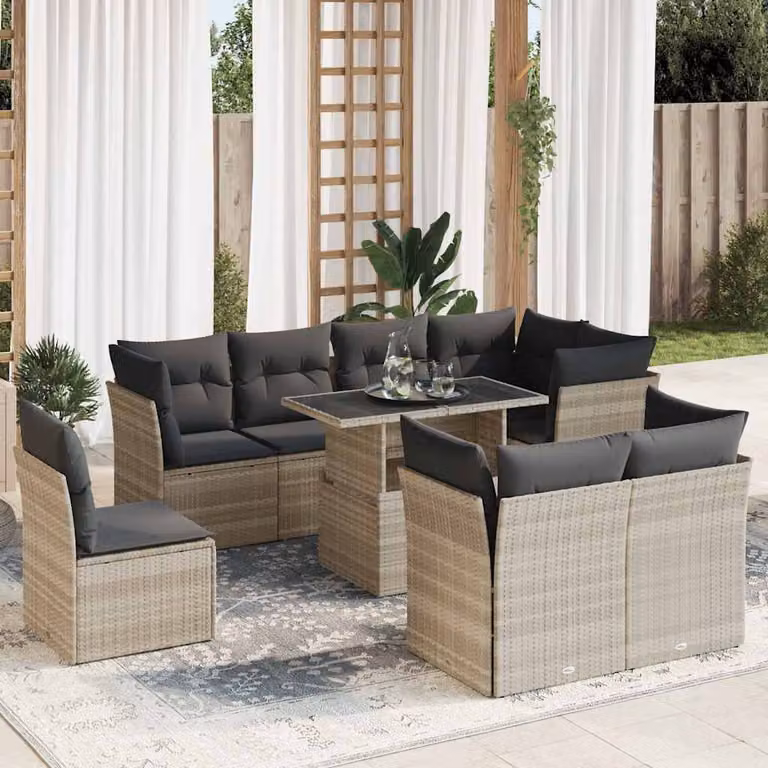 Maison Exclusive - Set Divano da Giardino 9pz con Cuscini Grigio Chiaro Polyrattan