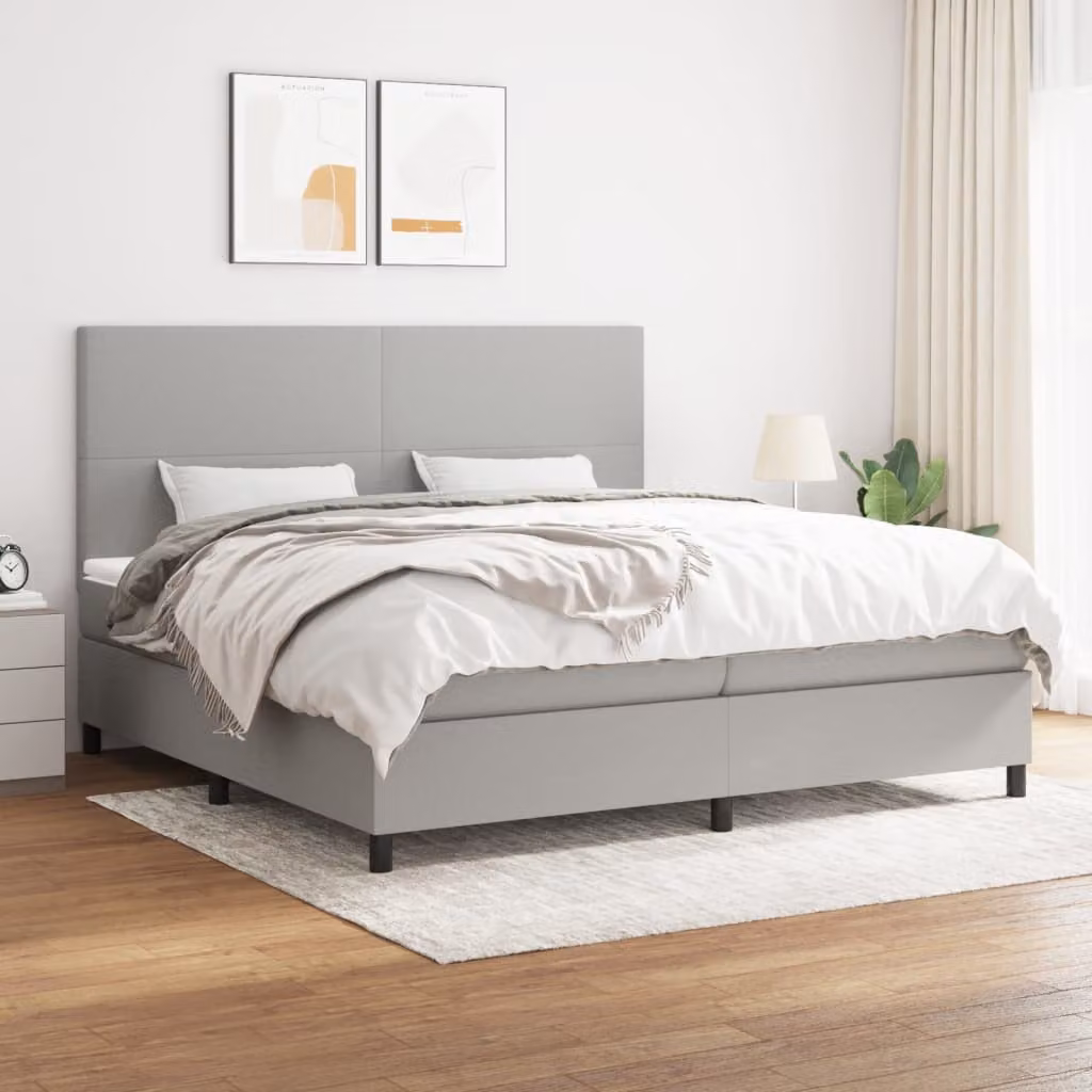 Letto Ibrido vidaXL con Giroletto a Molle e Materasso a Tasche Grigio Chiaro e Bianco L/P/H: 200 x 200 x 203 cm