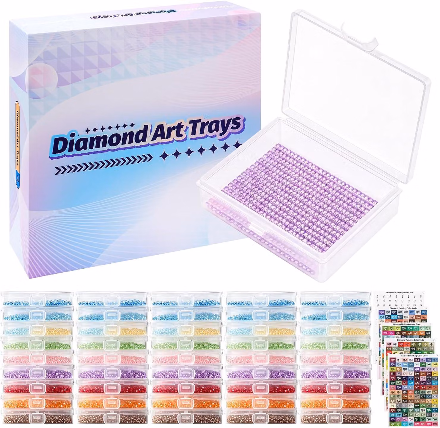 Scatola di stoccaggio per Diamond Painting, contenitore per 45 pezzi, con 575 etichette, dimensioni 82x65x16 mm, ideale per hobbisti