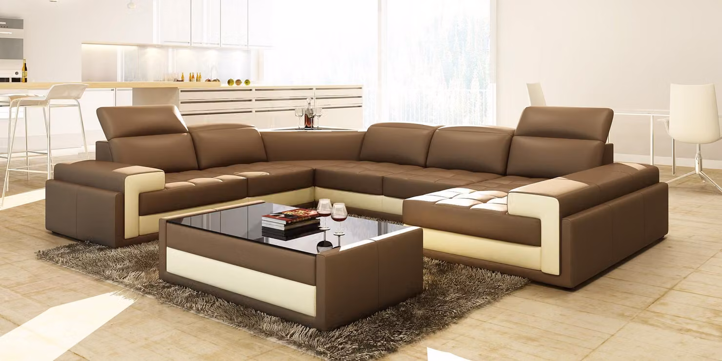 Ledersofa Sofa Sitz Wohnlandschaft U-Form Ecksofa Couch Garnitur Big XXL FlawilB