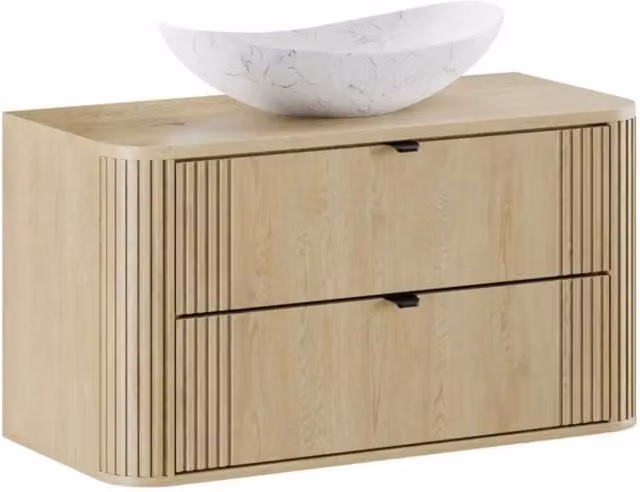 Set da bagno KORI: mobile sottolavabo 100cm + piano d'appoggio + lavabo da appoggio
