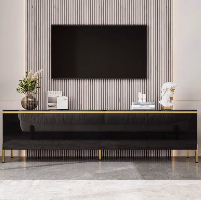 Mobile TV 170x38x50 cm in truciolare nero con vani contenitore per soggiorno –