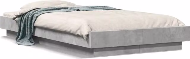 Letto singolo moderno in legno multistrato con luci LED sottobasso e porta USB, colore grigio cemento, L/P: 90 x 200 cm