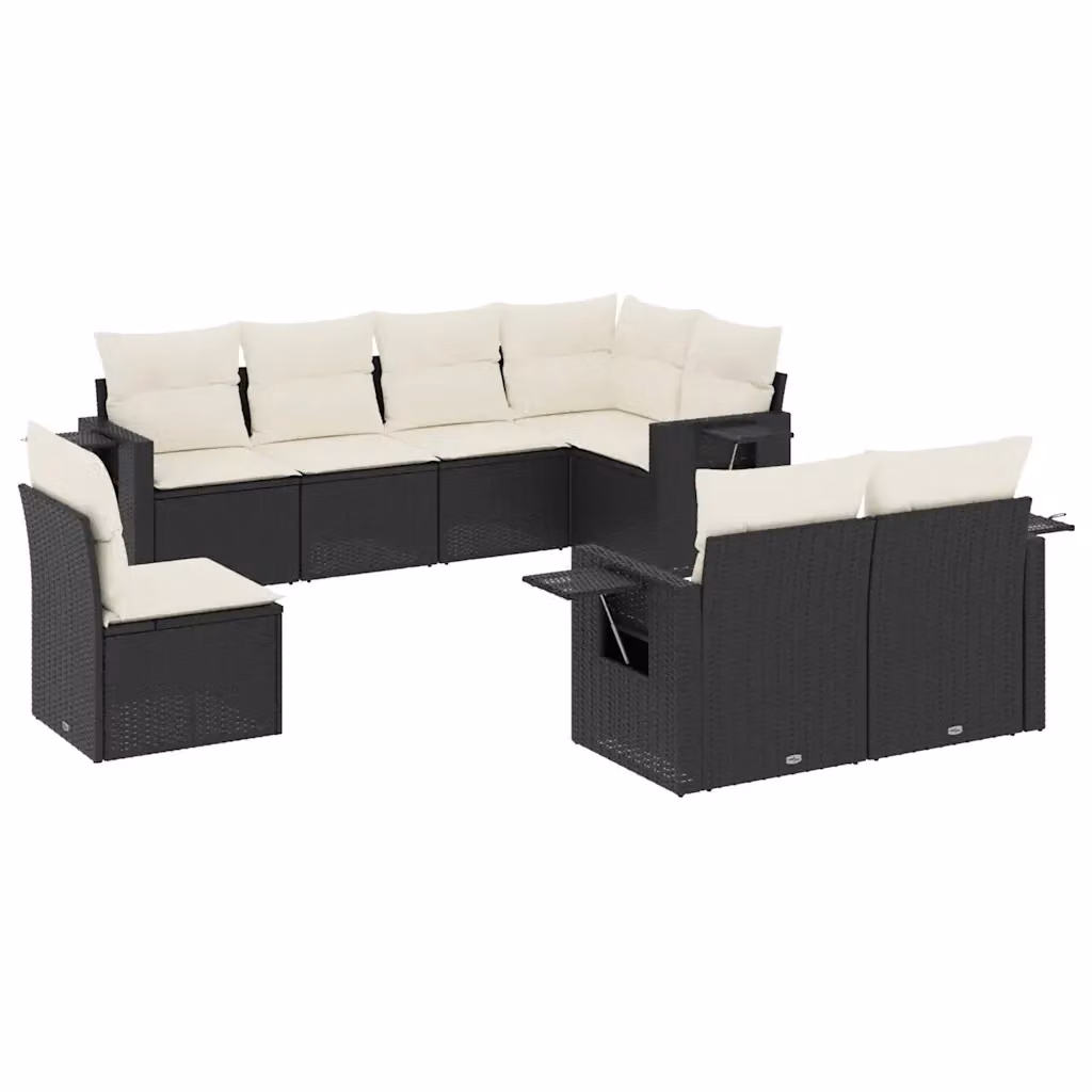 Set Divani da Giardino a L vidaXL in Polyrattan Nero con 8 Cuscini e Tavolino da Esterno – 2