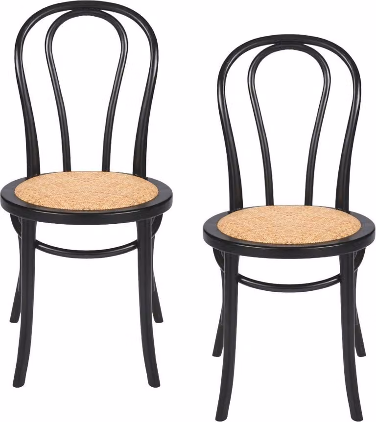 Signature - Set di 2 sedie in faggio con finitura nera e seduta in rattan - TROQUET
