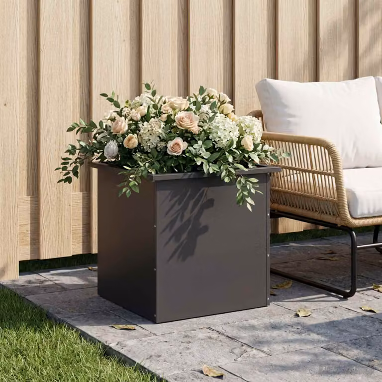 Fioriera da giardino con LED vidaXL in acciaio nero L 50 x P 50 x H 48 cm