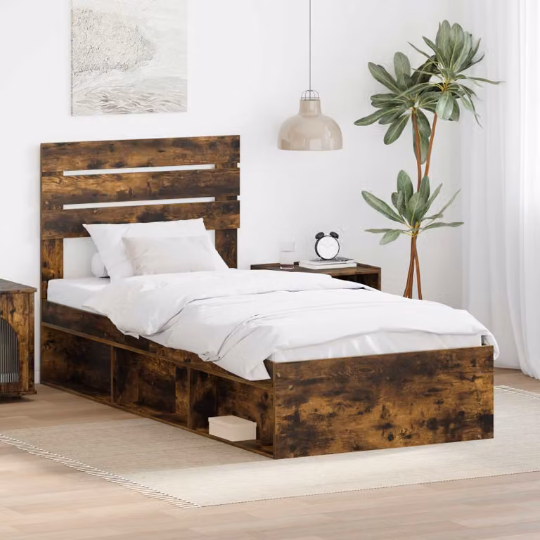 Struttura del letto in pino massello vidaXL, colore rovere fumo, L/P/H: 190 x 90 cm