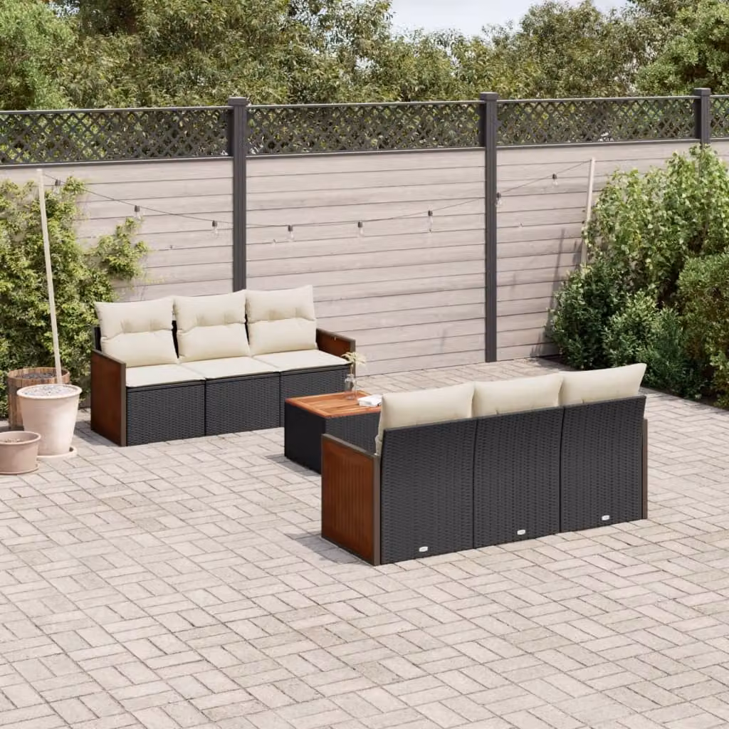 vidaXL Set Divani da Giardino a L con Cuscini 7pz in Polyrattan Nero e Bianco – 1