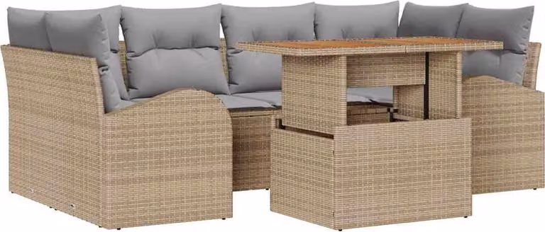 Set Divano da Giardino 7 pcs Beige Poly Rattan
