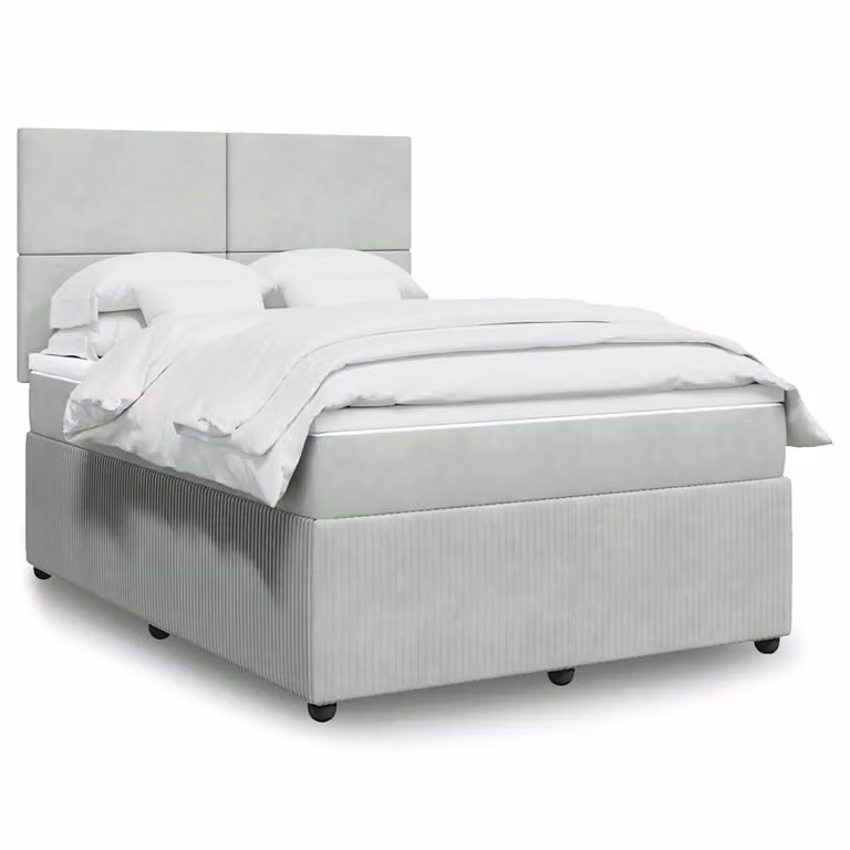 vidaXL Giroletto a Molle con Materasso Ibrido in Velluto Grigio Chiaro L/P/H: 140 x 200 cm