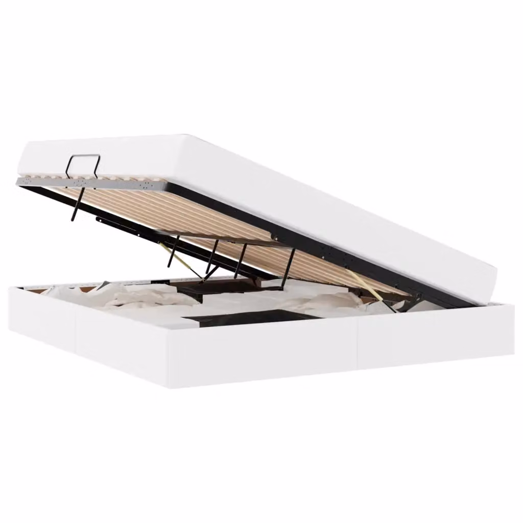 Letto con contenitore e materasso ibrido vidaXL in ecopelle bianca, L/P/H: 160 x 200 x 43,5 cm – 2