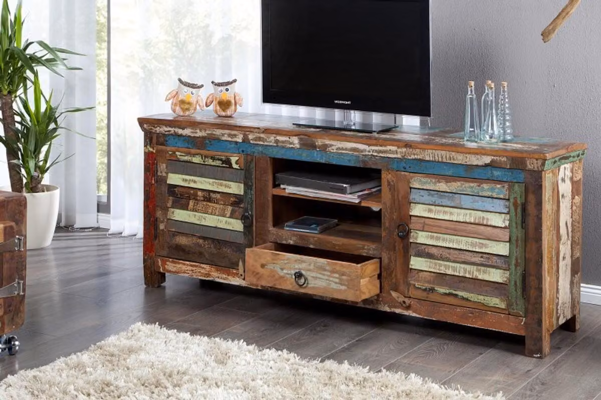 Casa Padrino Credenza di design multicolore L.150 x H.60 x P.40 - Mobile TV - Comò - Fatto a mano - Legno massiccio