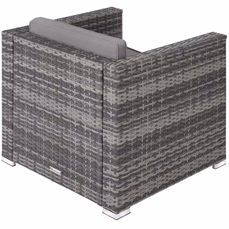 Poltrona moderna in rattan e metallo Tectake grigio per giardino, balcone o terrazzo, L 70,0 cm x P 69,0 cm x H 65,0 cm