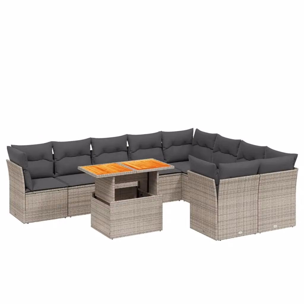 Set Divano da Giardino vidaXL 10 pz in Polyrattan Grigio con Cuscini e Tavolino da Esterno – 2