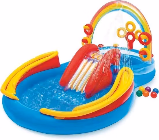 Piscina gonfiabile per bambini multicolore con scivolo e set di giochi L: 297 cm, P: 193 cm, H: 135 cm