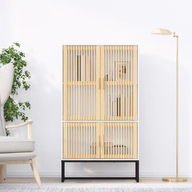 Credenza bianca in legno di pino e metallo stile scandinavo vidaXL L: 70 cm, P: 35 cm, H: 125 cm