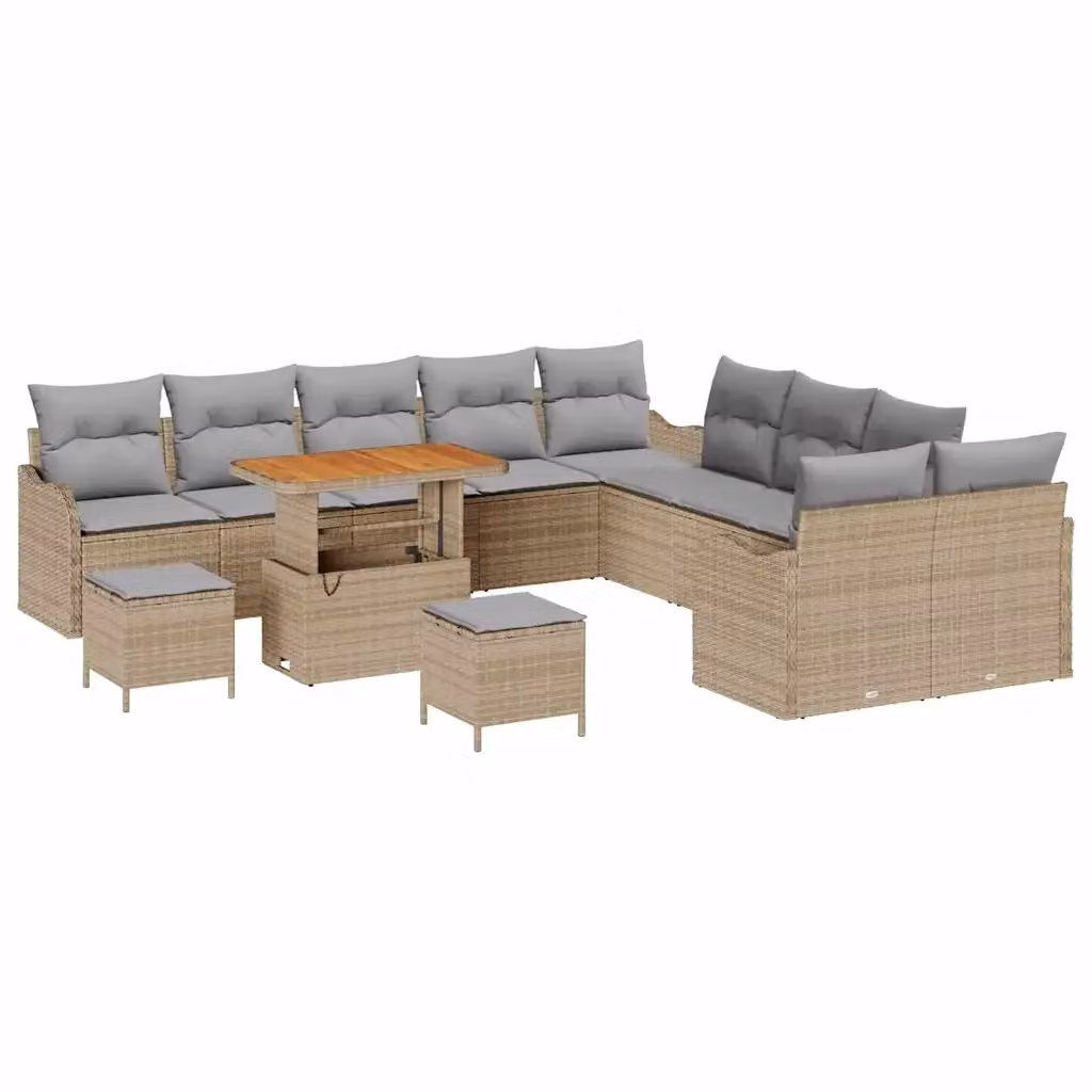 Set Divano da Giardino Moderno vidaXL a Forma a U con Cuscini, Tavolino e Pouf in Acciaio Verniciato, Colore Beige o Grigio – 2