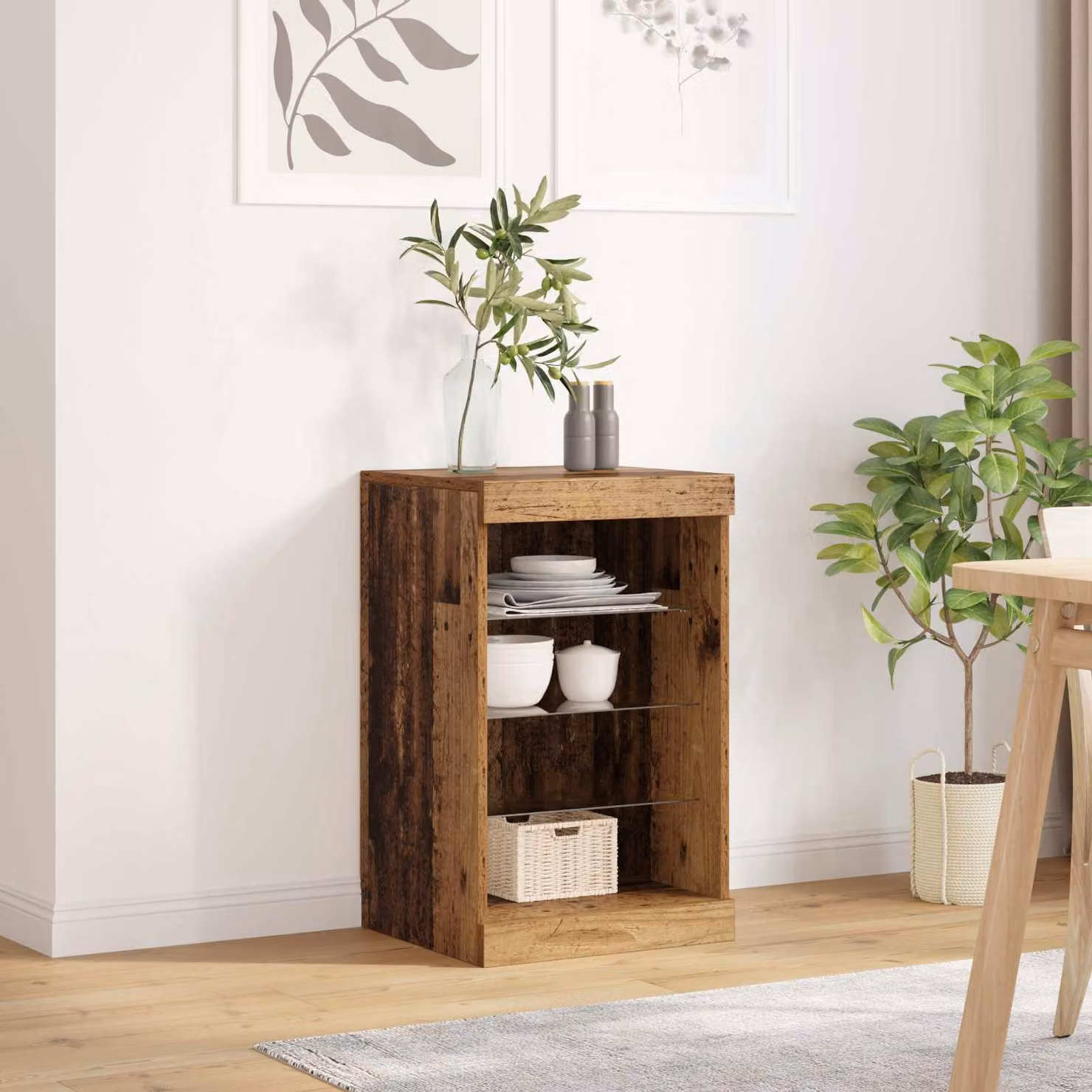Madia moderna vidaXL in legno vecchio marrone con illuminazione LED, L 41 cm x P 37 cm x H 67 cm
