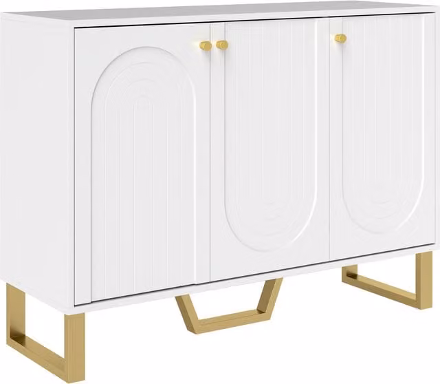 Buffet HOMCOM per soggiorno e sala da pranzo con ante e ripiano regolabile, bianco e oro, L 106,5 x P 35 x H 77,5 cm – 1