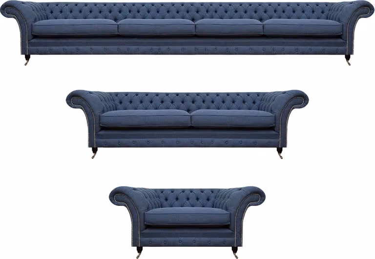 Luxus Möbel Sofa Set Blau Textil Komplett Wohnzimmer Chesterfield Sofagarnitur