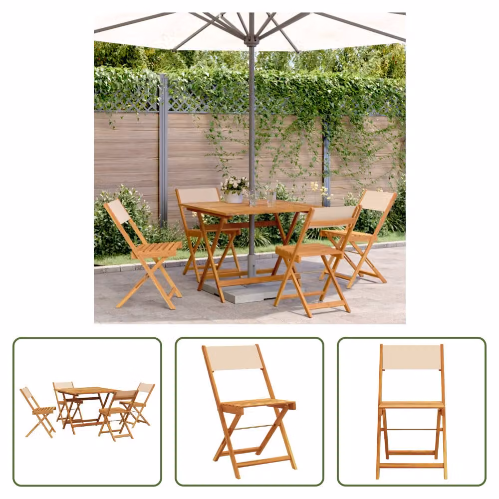 The Living Store Set da pranzo da giardino 5 pezzi in tessuto e legno massiccio beige