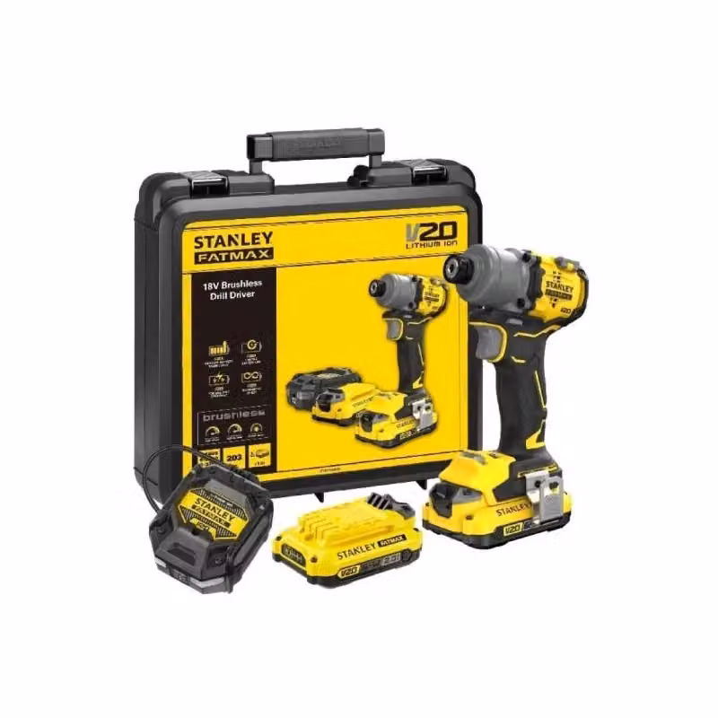 Avvitatore a percussione Stanley FatMax V20 18V con motore Brushless e 2 batterie ricaricabili, colore giallo – 2