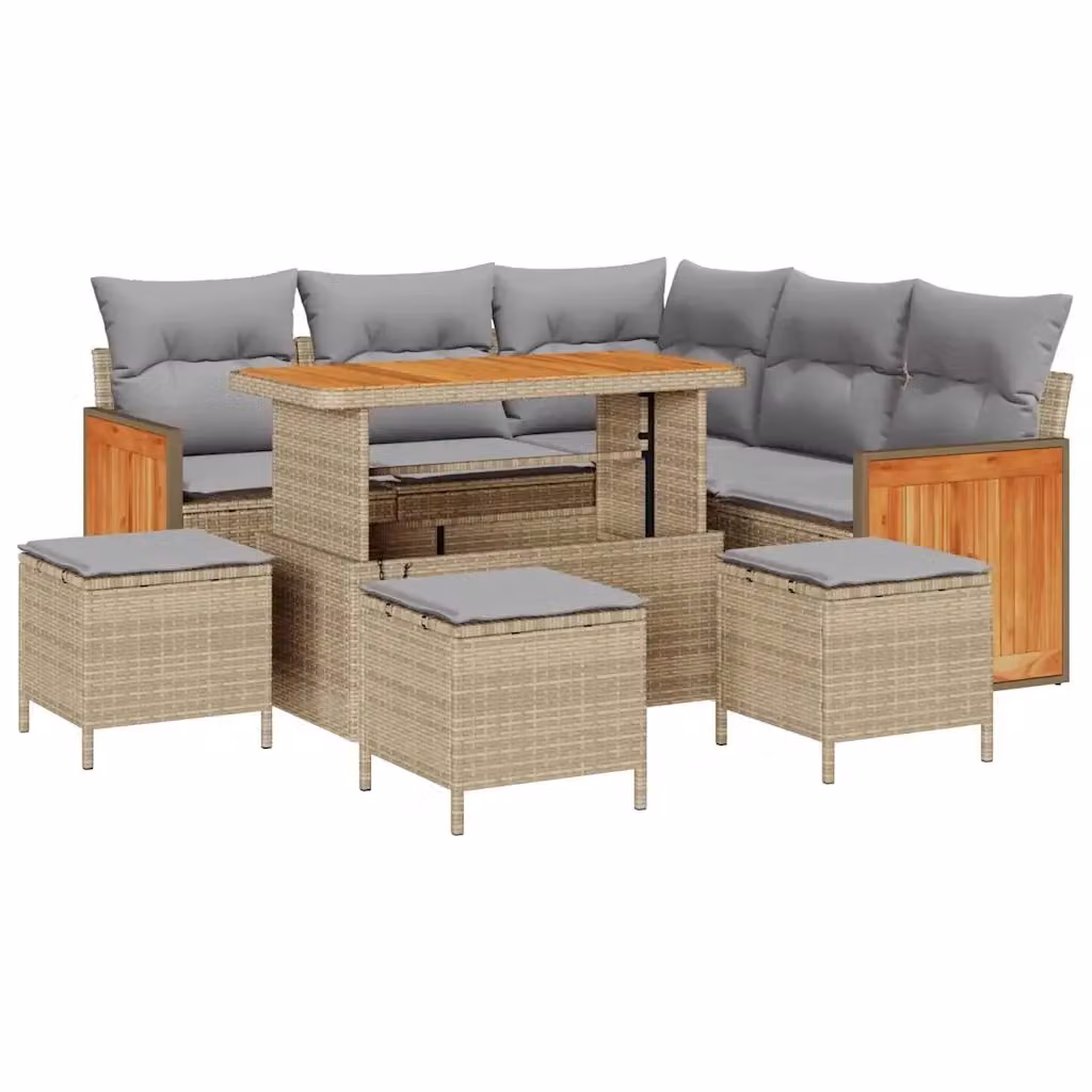 Set Divano da Giardino Moderno vidaXL a 9 Pezzi con Cuscini Beige e Grigio in Acciaio Verniciato e Legno di Acacia – 2