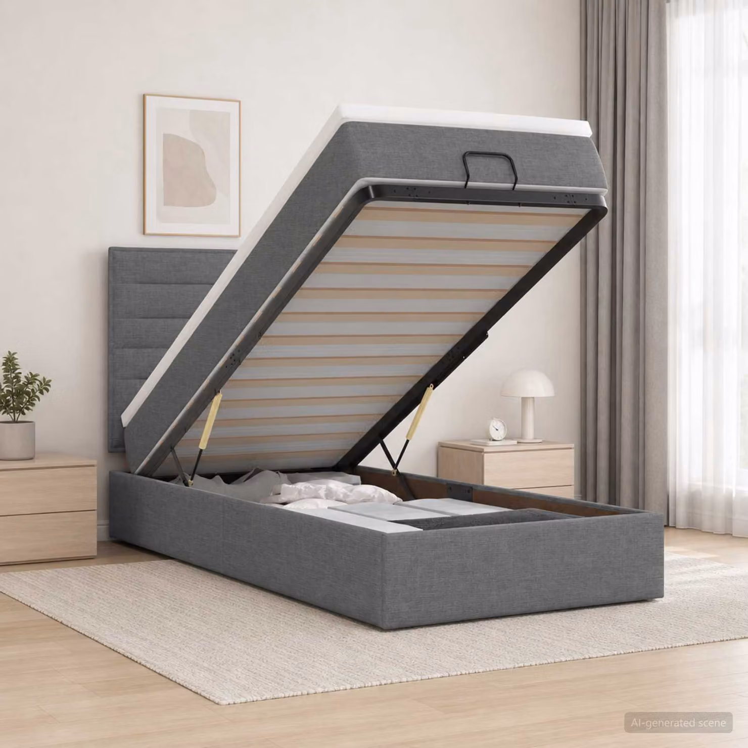 Letto ottomano con materasso vidaXL in tessuto grigio, base a sollevamento, L 90 x P 190 cm