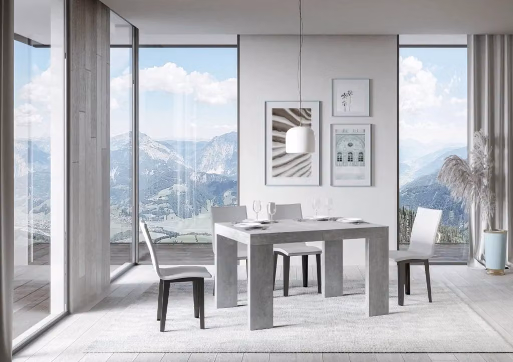 Tavolo allungabile Roxell moderno in finitura cemento grigio con piano in MDF laminato, L: 120-380 cm, P: 90 cm – 2