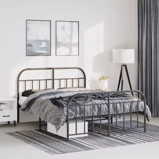 Giroletto vidaXL con testiera e pediera in metallo nero L: 135 cm, P: 190 cm