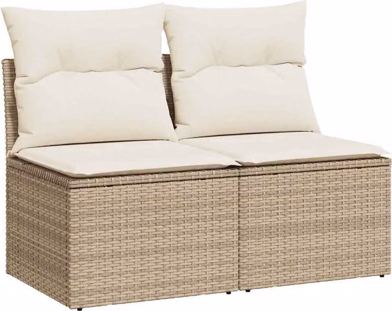 Set Divano da Giardino 2 pz con Cuscini Beige Polyrattan Acacia