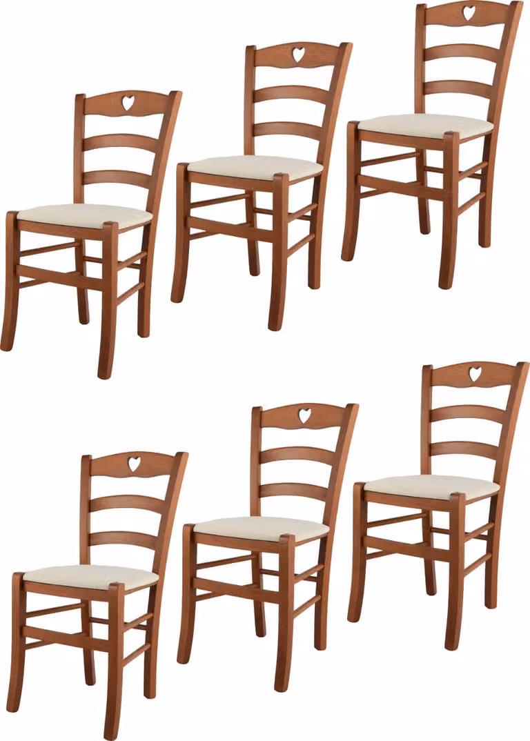 t m c s Tommychairs - Set di 6 sedie CUORE per cucina e sala da pranzo, Struttura robusta in legno di faggio laccato color ciliegio e sedile imbottito rivestito in tessuto color avorio